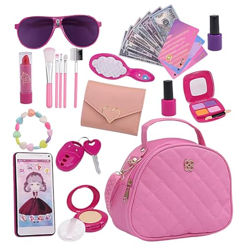 Kids Pretend Plays Purse Set, Dress-Up Toy Kit, Fun Role-Playing Accessories, 27-Piece Set of Wallet, Toy Phone, Sunglasses, Keys, Credit Cards for Girls 20x6.5x16.5cm von Fruusv