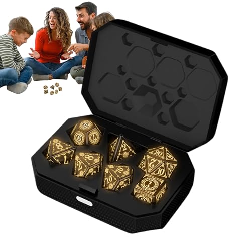 LED Polyhedral Dice, Rechargeable Flashing RPG Set, Illuminated Board Game Accessories with Charging Case, Multifaceted Glow Dice for Role Playing Adventures von Fruusv