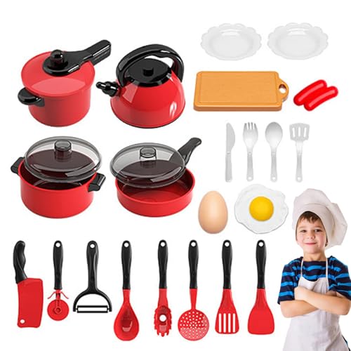 Play Kitchen Toy, Kitchen Cookware Toys, 24-Piece Toddler Cooking, Accessories Real Kit, Food Making Playset for Fun Role-Playing Kids Baking Supplies, 8.27x4.33x5.51 Inches von Fruusv