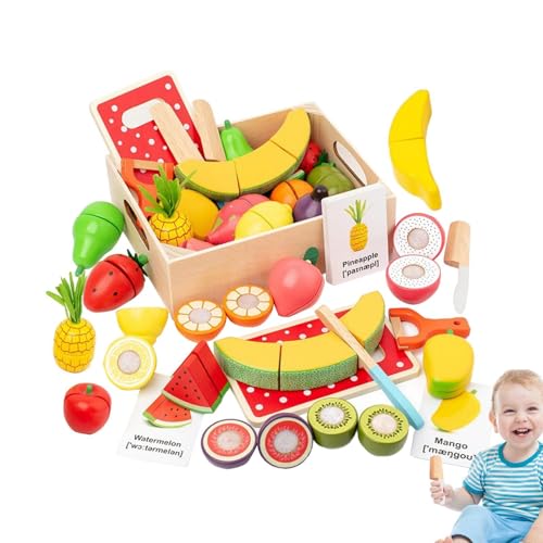 Pretend Food for , Kids Kitchen Toy Food Set, Realistic Fruit and Veggies Toys, Wooden Toys for Home and School, Travel-Friendly Food Set, Learning Toys Kitchen Accessories von Fruusv