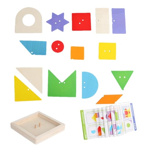 Stacking Puzzle for Kids, Pattern Block Puzzle Toy, Geometric Sorting Blocks, Wooden Stacking Toy, Wooden Stacking Puzzle with Geometric Blocks for Cognitive and Motor Skills Development von Fruusv