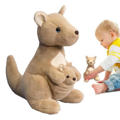 Stuffed Kangaroo Plush Toy, 9 Inch Kangaroo Stuffed Animal, Momma Kangaroo with Babies, Soft Cuddle Animal Pillow, Plush Kangaroo for Kids, Kangaroo Stuffed Animal Toy, Adorable Kangaroo Plush, von Fruusv