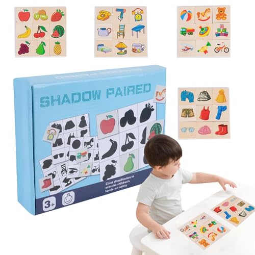 Wooden Puzzles for Kids, Educational Animal & Fruit Shadow Matching Game, Shape Sorting Cognitive Toy, Learning Activity for Preschool Boys & Girls, 22x16.2x4 cm von Fruusv