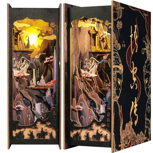 Fsolis Book Nook Kit-DIY Puppenhaus Holz Haus, Buch Ecke Miniatur Kit für,modellbausatz Bücherregaleinsatz mit Sensor Led Licht,Beliebte Geschenke für Jungen (The Legend of WU Kong) von Fsolis