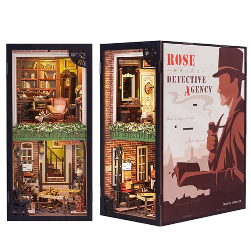 Fsolis DIY Book Nook Kit, Puppenhaus Miniatur Haus Kit mit LED Leuchten und Einsteckbar Staubschutzplatte, 3D Puzzle Buchstützen aus Holz, Kreative Geschenke für Jungen und Mädchen von Fsolis