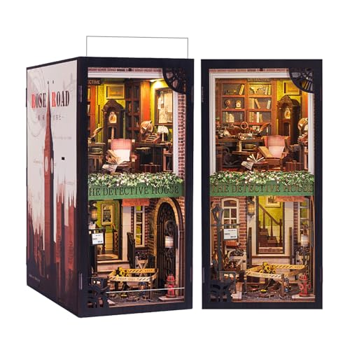 Fsolis DIY Book Nook Kit, Puppenhaus Miniatur Haus Kit mit LED Leuchten und Einsteckbar Staubschutzplatte, 3D Puzzle Buchstützen aus Holz, Kreative Geschenke für Jungen und Mädchen von Fsolis