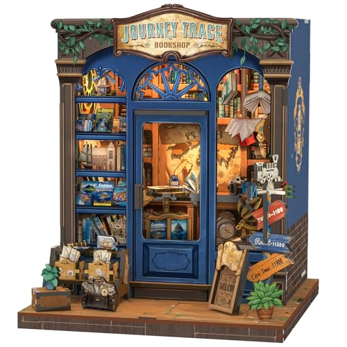 Fsolis DIY Book Nook Kit - Holz Puppenhaus Bausatz, Miniatur Tiny House Bastelset für Bücherregal-Deko, Kreatives Home Desk & DIY Geschenkidee(Journey Trace Bookshop) von Fsolis