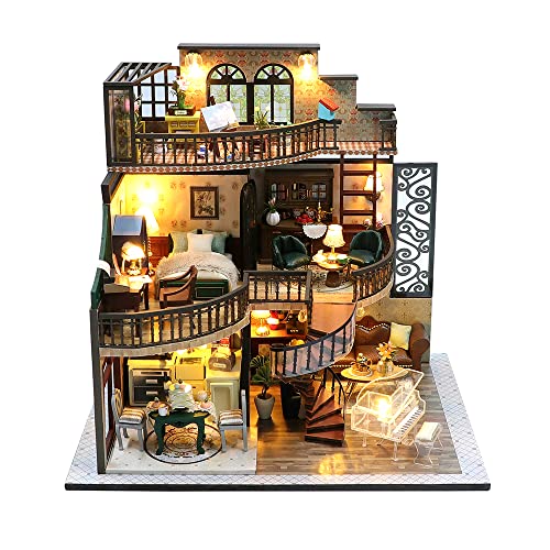 Fsolis DIY Miniatur Puppenhaus Kit, Miniatur Kit mit Möbeln und LED-Licht 3D Puzzle Holz Miniatur Bastelset Mini Haus für Erwachsene (M2132) von Fsolis