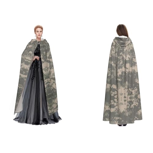 Ftlbywnk Armee-Umhang mit Kapuze, digital, Camouflage, Satin, Cosplay, Halloween, Weihnachten, Verkleidung von Ftlbywnk