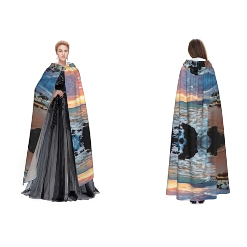 Ftlbywnk Beach Maui Hawaii Sonnenuntergang Wolken Kapuzenumhang Umhang Robe Satin Cosplay Halloween Weihnachten Verkleidung Kostüme von Ftlbywnk