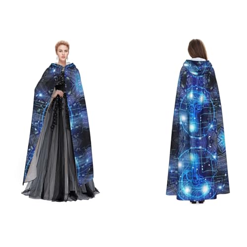 Ftlbywnk Künstliche Intelligenz Gehirn Kapuzenumhang Umhang Robe Satin Cosplay Halloween Weihnachten Verkleidung Kostüme von Ftlbywnk