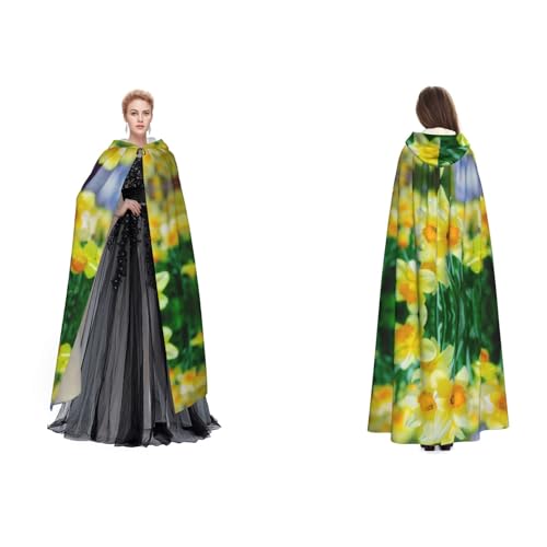 Ftlbywnk Narzissen-Blumen-Umhang mit Kapuze, Umhang aus Satin, Cosplay, Halloween, Weihnachten von Ftlbywnk