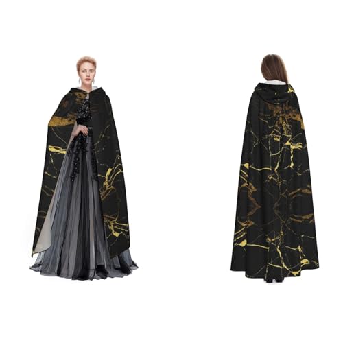 Ftlbywnk Schwarzer Marmor-Umhang mit Kapuze, Satin, Cosplay, Halloween, Weihnachten, Kostüme von Ftlbywnk