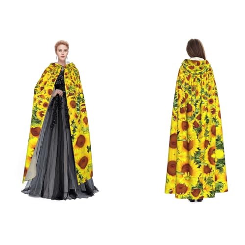 Ftlbywnk Sonnenblumen-Umhang mit Kapuze, Satin, Cosplay, Halloween, Weihnachten von Ftlbywnk