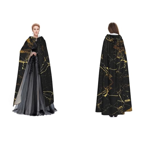 Ftlbywnk Umhang mit Kapuze, Satin, für Cosplay, Halloween, Weihnachten, Goldfarben / Schwarz von Ftlbywnk