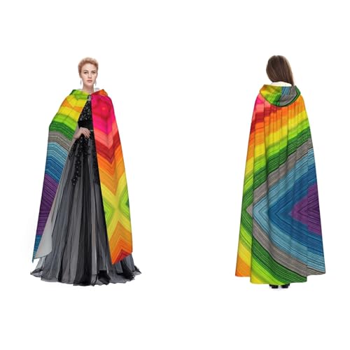 Ftlbywnk Umhang mit Kapuze in Regenbogenfarben, gestreift, Satin, Cosplay, Halloween, Weihnachten von Ftlbywnk