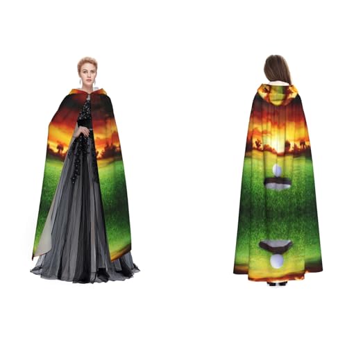 Ftlbywnk Umhang mit Kapuze und Sonnenuntergang und Baum, Satin, Cosplay, Halloween, Weihnachten von Ftlbywnk