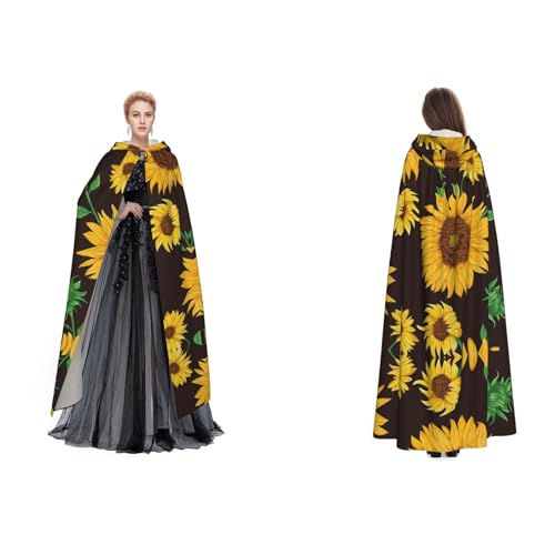 Ftlbywnk Wunderschöner Sonnenblumen-Umhang mit Kapuze, Satin, Cosplay, Halloween, Weihnachten, Kostüme von Ftlbywnk