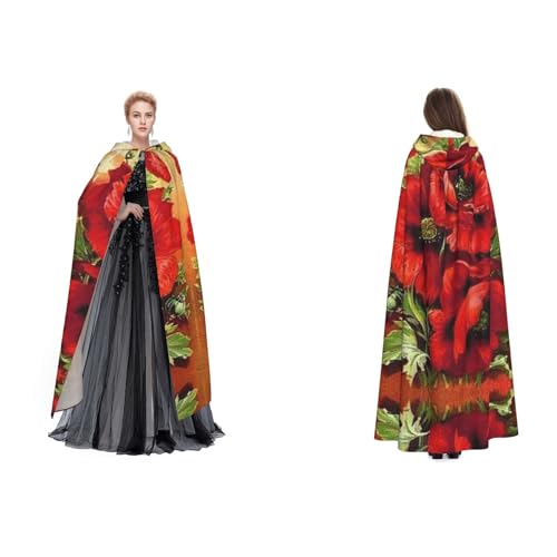 Ftlbywnk Wunderschöner roter Mohnblumen-Umhang mit Kapuze, Satin, Cosplay, Halloween, Weihnachten, Kostüme von Ftlbywnk