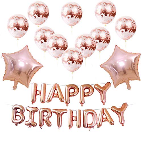 Fubdnefvo Ballon Set Geburtstags Feier Dekorationen Pailletten Ballon Rosegold Alles Gute zum Geburtstag Fünf- Stern Ballons Set Zubehör von Fubdnefvo