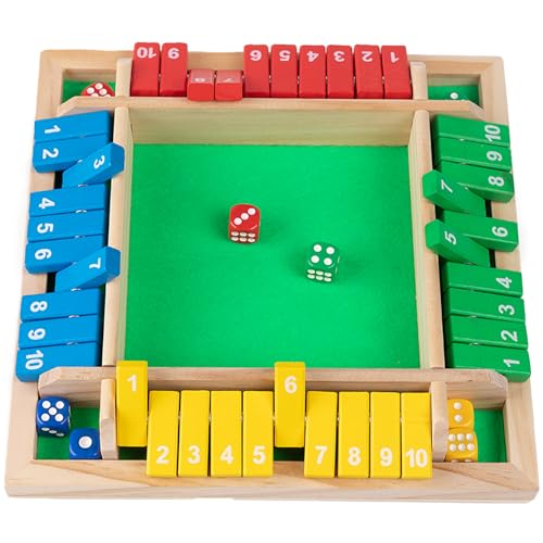 Fueegue Shut The Box Würfelspiel Holzbrett Mathe Zahlenspiel Family Pub Bar 1-4 Spieler mit 10 farbigen Würfeln für Erwachsene Kinder 3 4 5 von Fueegue