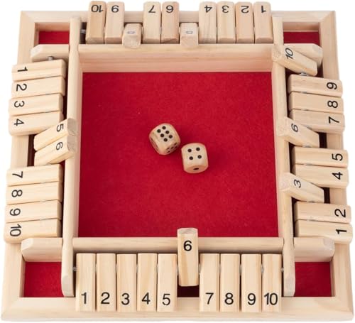 Shut The Box 2-6 Spieler Würfelspiel Holz Brettspiele 8 Würfel Tischspiele Mathematik Lernspielzeug Schließ die Box Würfelspiel Holzbrett Mathe Zahlenspiel Holz Brettspiel (4 Reihen-12, Rose) von Fueegue