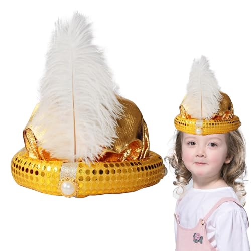 Fukamou Aladdin Kostüm Hut - Aladdin Hut Erwachsene - Mit Feder Und Perle, Wunderschöner -Sultan-Turban Für Herren, Kopfwickel, Pailletten-Design Für Männer von Fukamou