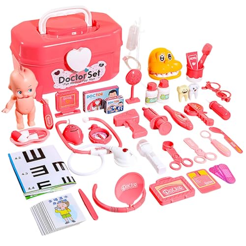 Fukamou Arzt-Rollenspielset, Kinderarzt-Spielset, 52-teiliges Vorschul-Rollenspielspielzeug, Pretend Play Dress Up Doctor Set, Rollenspielspielzeug mit Spielzeugstethoskop, Puppe und Aufbewahrungsbox von Fukamou