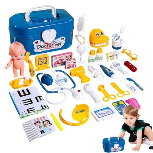 Fukamou Arzt-Rollenspielset, Kinderarzt-Spielset | 52-teiliges Rollenspielspielzeug | Rollenspielspielzeug mit Spielzeugstethoskop, Puppe und Aufbewahrungsbox, Weihnachtsgeburtstagsgeschenk für und von Fukamou