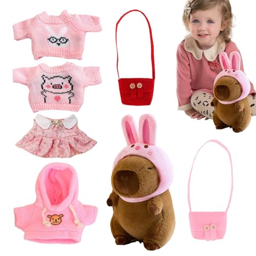 Fukamou Capybara Plüsch, Capybara -Stofftier,7X Spielzeug-Capybara-Plüschtiere | 9-Zoll-Dressup-Capybara-Plüschkissen, Inklusive 1 X Hasenmütze, 4 X Stoff, 2 X Taschen Für Erwachsene Und Kinder von Fukamou