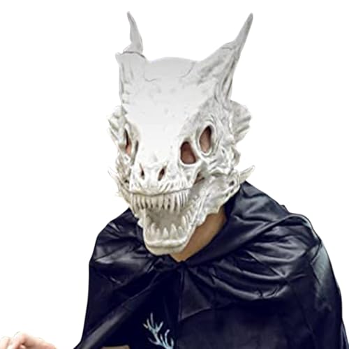 Fukamou Drachenskelett Halloween - 3D-Drachen-Gesichtsabdeckung Mit Beweglichem Kiefer-Design,Realistisches Halloween-Party-Kostüm- Cosplay Für Erwachsene Männer, Gruselige Tiergesichtsbedeckungen von Fukamou