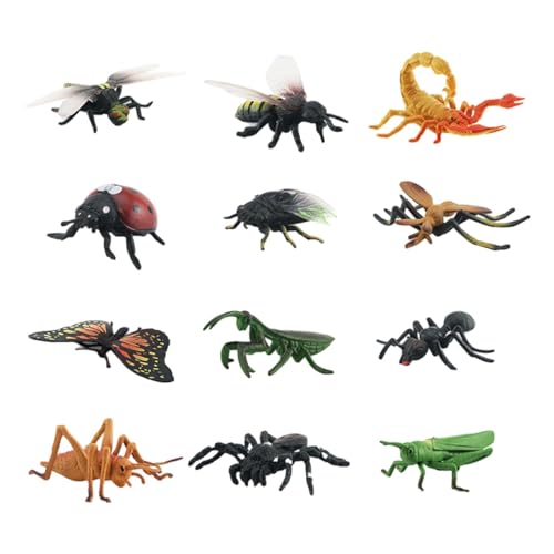 Fukamou Gefälschte Tierfiguren für Kinder, kleine Fliegentierspielzeuge,Lernspielzeug Mini Flys | 12-teiliges realistisches Figurenset, Lernspielzeug, Tierfiguren für Jungen und Mädchen, Spinnen, von Fukamou