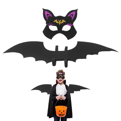 Fukamou Halloween-Fledermausflügel, Fledermausflügel Für Kinder | Halloween-Fledermausflügel, Niedliches -Fledermaus-Augenmasken-Fledermaus-Kostüm-Set,Cosplay Party Kostüme Verstellbarer Riemen Vampir von Fukamou