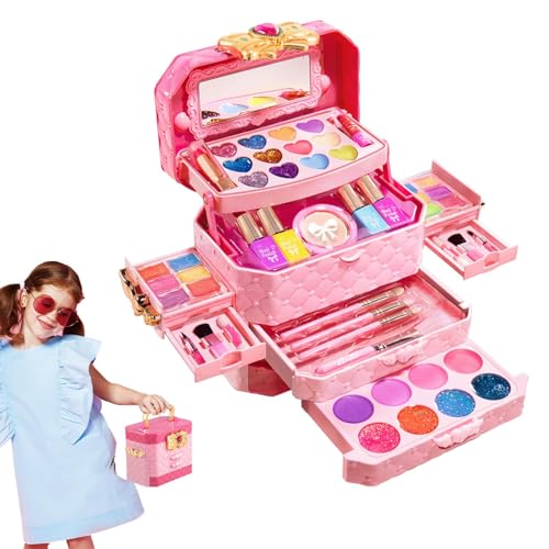 Fukamou Mädchen-Make-up-Set für Kinder, Make-up-Set für kleine Mädchen | Waschbares Kleinkind-Make-up-Set,Echtes Prinzessinnen-Spiel-Make-up-Spielzeug, für 3–12-jährige Kinder, Make-up-Set für von Fukamou