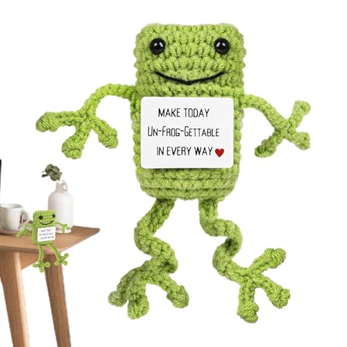 Fukamou Positiven Frosch Häkeln,Positive Häkeltiere Frosch | Lustiger Frosch Gestrickte Wolltaschenpuppe | Gehäkelte- Frösche, Emotionale, Inspirierende Unterstützung, Lustige von Fukamou