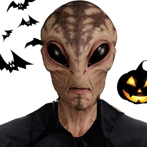 Fukamou Realistische Alien-Maske, Lustige Halloween-Alien-Maske | Gruselige Gruselmaske - Cosplay Gruselige -Horror-Maske, Halloween-Schädel-Skelett-Maske, Realistische Vollkopf-Maske Für Kostümparty von Fukamou