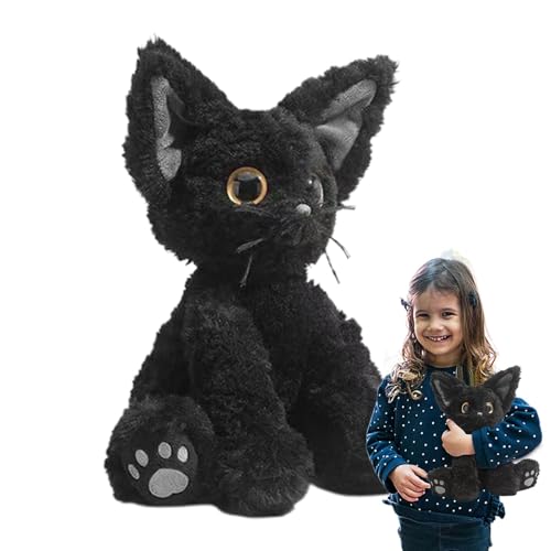 Fukamou Schwarze Katze Plüsch, Ausgestopfte Katze Plüsch | Schwarze Katze Kuscheltiere Plüschtiere | Cartoon-Katze-Stofftier, Weicher -Plüsch, 30 cm, Stofftier-Sofa-Ornament Für Kinder Und Erwachsene von Fukamou