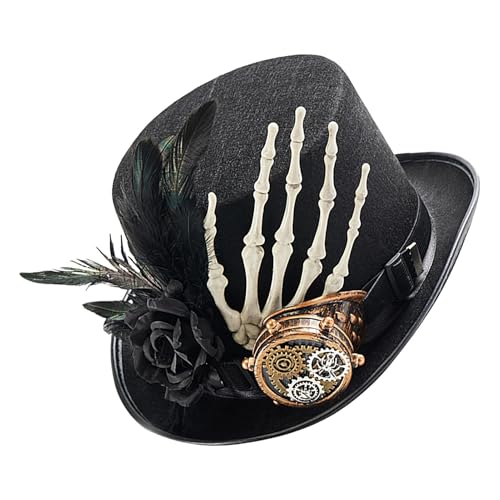 Fukamou Schwarzer Steampunk-Hut, Steampunk-Zylinder,Skelett Hand Vintage Zylinder - Unisex-Cosplay-Filzhut, Gothic-Kostüme Für -Halloween-Karnevalspartys von Fukamou