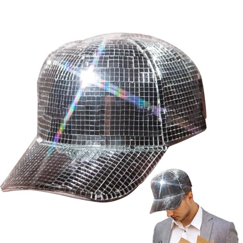 Fukamou Silberner Glitzernder Spiegelhut - Baseballmützen Mit -Discokugelspiegel - Cowboyhut, Discokugelspiegel, Spiegelkugelhüte, Discokugelkappen, Glitzernd, Trendig, Silber, Cosplay-Requisiten, von Fukamou