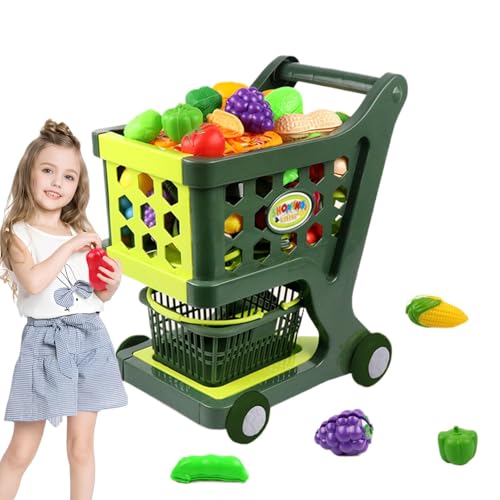 Fukamou Spielzeug-Einkaufswagen Für Lebensmittel,Einkaufswagen Für Kinder, Einkaufswagen-Set Für Kinder Im Lebensmittelgeschäft, Rundes -Rad-Design, Spielküchenspielzeug Für Weihnachten, Kindertag, von Fukamou