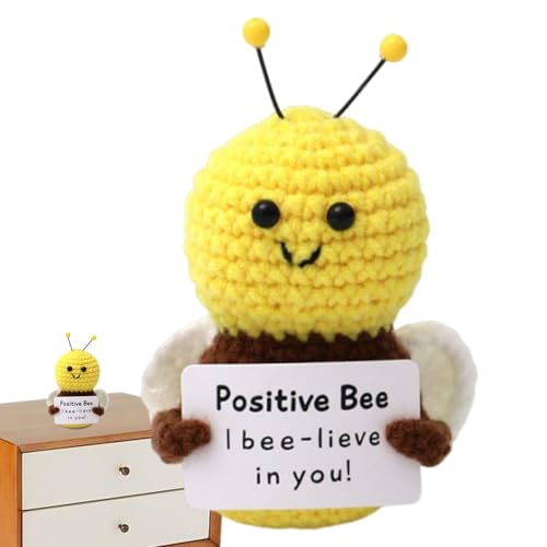 Fukamou Süße Häkelbiene Mit Positiver Karte, Häkelbiene Zur Emotionalen Unterstützung - Handgefertigte Süße Bienenpuppen Mit -Support-Karte | Handgefertigte, Aus Wolle Gestrickte von Fukamou