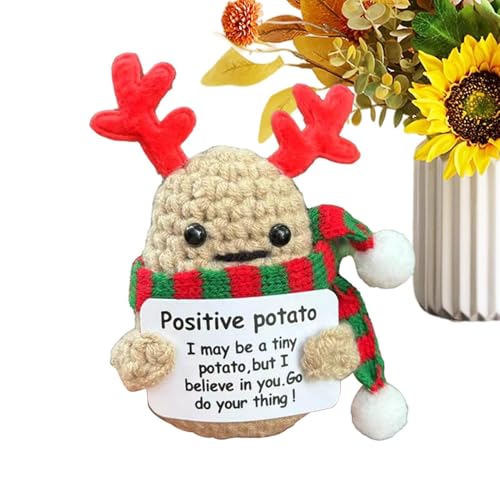 Fukamou Süße Häkelkartoffel Mit Positiver Karte, Kartoffel Zur Emotionalen Unterstützung | Kreative Strickpuppen Mit Positiver -Affirmationskarte - Niedliche, Lustige, Emotionale, Positive von Fukamou