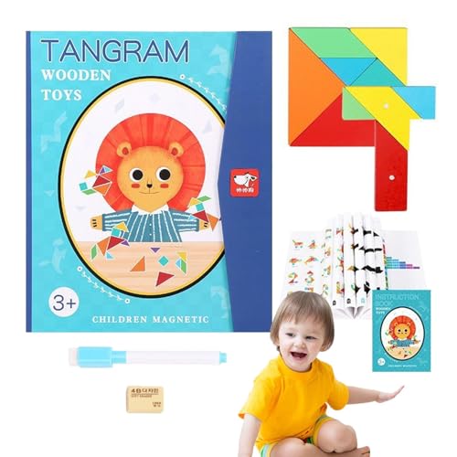 Fukamou Tangram-Buch, Tangram-Buch für Kinder,Form-Puzzle-Musterblöcke - -Formmuster-Blöcke, Puzzle, Roadtrip-Spiele – IQ-Buch, Lernspielzeug, Denksportaufgabe für Kinder von 4–8 Jahren, von Fukamou