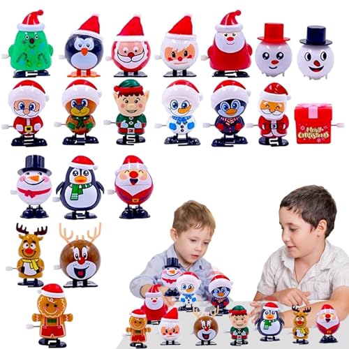 Fukamou Weihnachts-Uhrwerkspielzeug,Weihnachts-Aufziehspielzeug Für Kinder, Kleine Weihnachtsspielzeuge Für Goodie Bags -20X, Clockwork Walking Santa Claus Schneemann Elch Pinguin Kopfschüttelnd von Fukamou