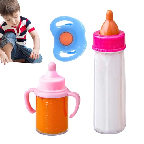 Puppe Stillflasche, 3 Stück Milch-Stillflasche, Magische Babyflasche - Verschwindende Milch- Und Saftflaschen, Puppen-Fütterungsspielzeug-Set Mit Schnuller von Fukamou