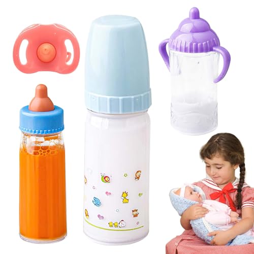 Puppe Stillflasche, 3 Stück Milch-Stillflasche, Magische Babyflasche - Verschwindende Milch- Und Saftflaschen, Puppen-Fütterungsspielzeug-Set Mit Schnuller von Fukamou