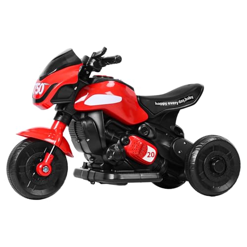 Fukursul Fahrzeug mit Fahrzeug für Kinder, elektrischem Dreirad mit Motorradstil, batteriebetrieben für mühelose Fun, lluminierter vorderer Scheinwerfer, Perfect Kids Motorcycle für Alter 1-6 Rot von Fukursul