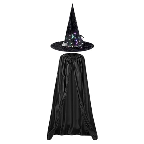 Fulenyi 2 Stück Hexenkostüm Erwachsene Halloween Zauberer Kostüm Zauberer Umhang mit Hut Hexen Erwachsenekostüm Hexenhut für Halloweenparty Karneval Fasching Maskerade Hexennacht Cosplay von Fulenyi