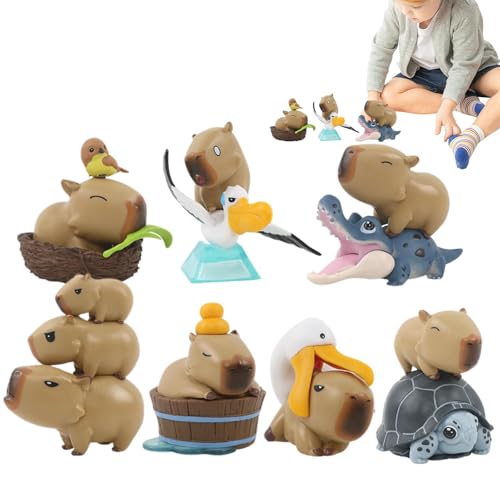 Fulenyi Capybara-Figuren, Capybara-Tierminiatur,7X Cartoon-Miniatur-Capybara-Tier für das Armaturenbrett | Capybaras-Sammelfiguren für Kinder und Erwachsene für Armaturenbrett, Bücherregal von Fulenyi