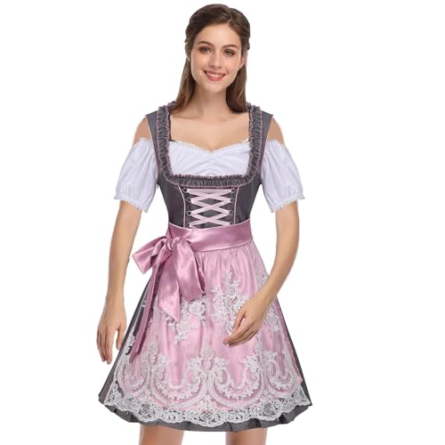 Fulenyi Dirndl für Damen 3-Teiliges Oktoberfest Dirndl Trachtenkleid Dirndlkleider Karneval Oktoberfest Party Kostüm von Fulenyi